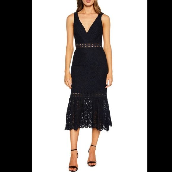 Bardot Navy Lace Midi Dress - Picture 1 of 14